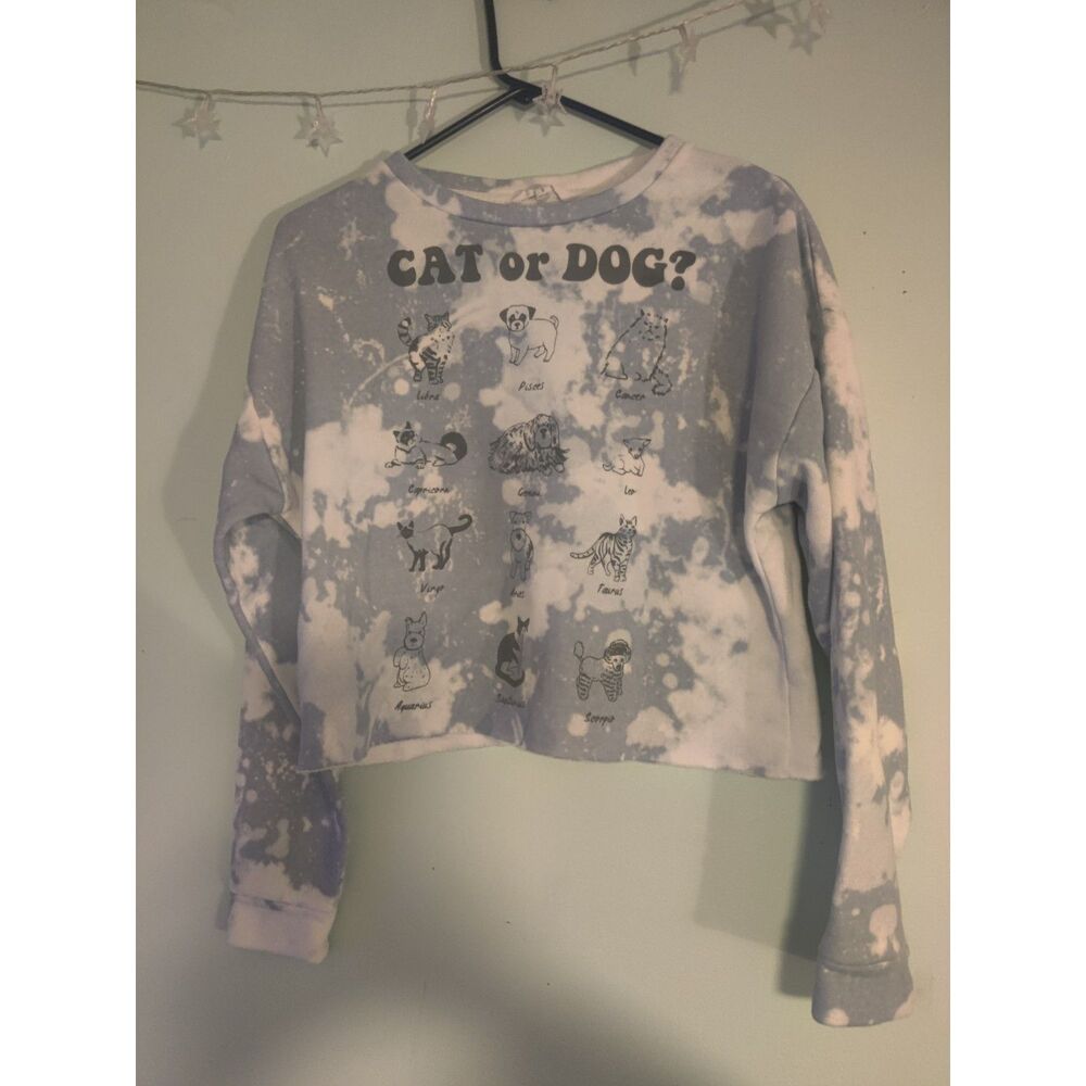 Grayson Social Sleepwear Women's Small Dog Cat Astrology Crewneck Crop Top